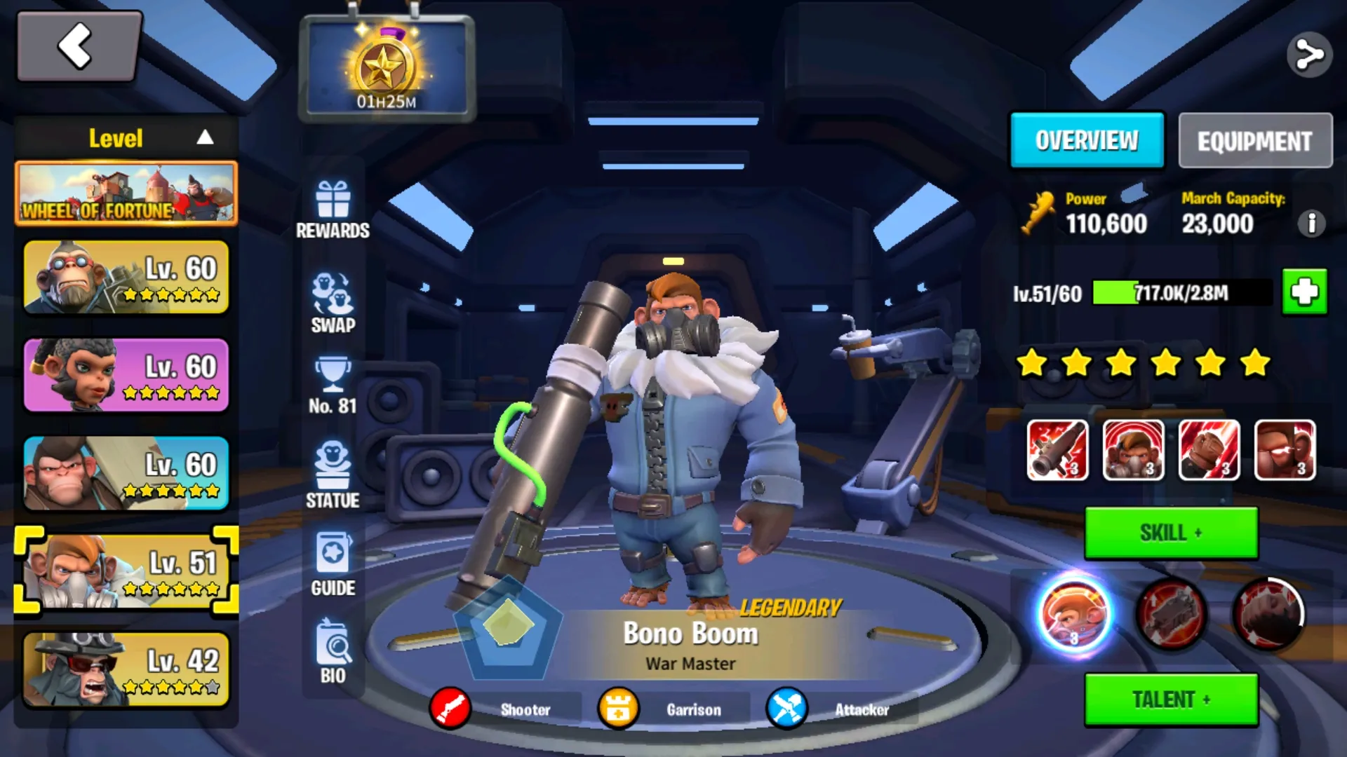 Screenshot einer Sammlung von Affen-Helden Charakteren